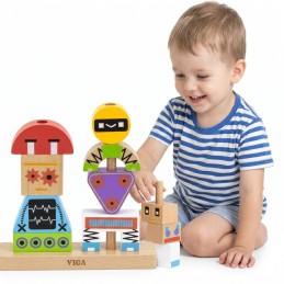 VIGA Drewniana Układanka Montessori Roboty Piramidka Klocki Edukacyjne 8el