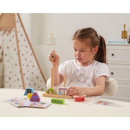 VIGA Drewniana Układanka Montessori Roboty Piramidka Klocki Edukacyjne 8el