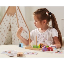 VIGA Drewniana Układanka Montessori Roboty Piramidka Klocki Edukacyjne 8el