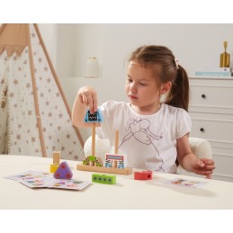 VIGA Drewniana Układanka Montessori Roboty Piramidka Klocki Edukacyjne 8el
