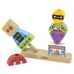 VIGA Drewniana Układanka Montessori Roboty Piramidka Klocki Edukacyjne 8el