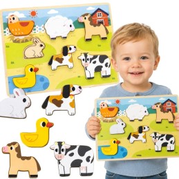 VIGA Drewniane Puzzle Układanka Montessori 2w1 Figurki Farma