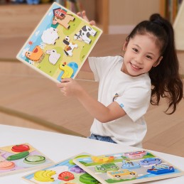 VIGA Drewniane Puzzle Układanka Montessori 2w1 Figurki Farma