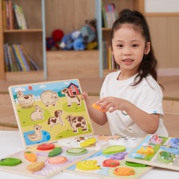 VIGA Drewniane Puzzle Układanka Montessori 2w1 Figurki Farma