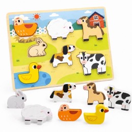 VIGA Drewniane Puzzle Układanka Montessori 2w1 Figurki Farma