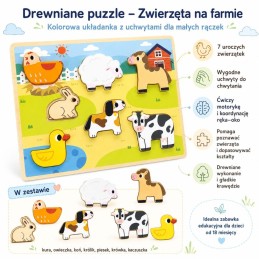 VIGA Drewniane Puzzle Układanka Montessori 2w1 Figurki Farma