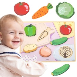 VIGA Drewniane Puzzle Układanka Montessori 2w1 Figurki Warzywa Edukacyjna