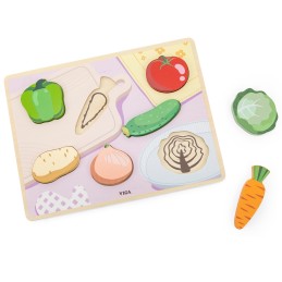 VIGA Drewniane Puzzle Układanka Montessori 2w1 Figurki Warzywa Edukacyjna