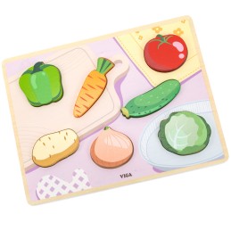 VIGA Drewniane Puzzle Układanka Montessori 2w1 Figurki Warzywa Edukacyjna