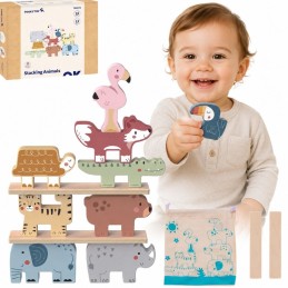 TOOKY TOY Drewniane Klocki Układanka Wieża Stacker Stosy Zwierzątka Montessori 13 el.