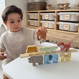 TOOKY TOY Drewniane Klocki Układanka Wieża Stacker Stosy Zwierzątka Montessori 13 el.
