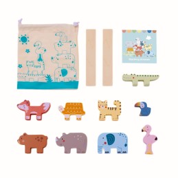 TOOKY TOY Drewniane Klocki Układanka Wieża Stacker Stosy Zwierzątka Montessori 13 el.