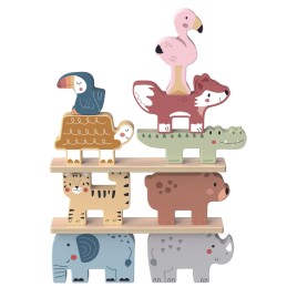TOOKY TOY Drewniane Klocki Układanka Wieża Stacker Stosy Zwierzątka Montessori 13 el.