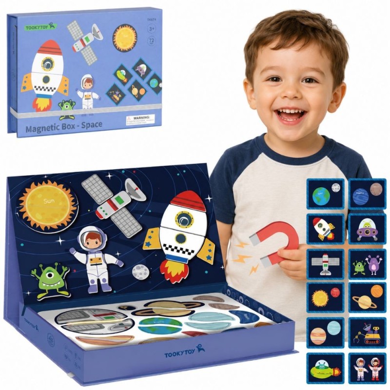 TOOKY TOY Układanka Magnetyczna Puzzle Montessori Pudełko Edukacyjne Kosmos 72 el.