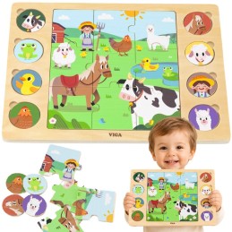 VIGA Drewniane Puzzle Odgadnij Po Cieniu - Farma Układanka 17 el.