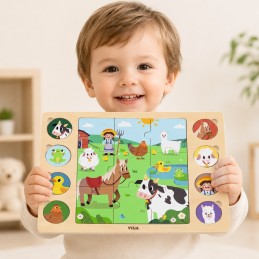 VIGA Drewniane Puzzle Odgadnij Po Cieniu - Farma Układanka 17 el.