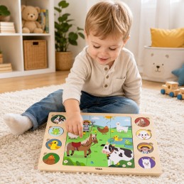 VIGA Drewniane Puzzle Odgadnij Po Cieniu - Farma Układanka 17 el.