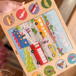VIGA Drewniane Puzzle Odgadnij po Cieniu  - Środki Transportu Układanka 17 el.