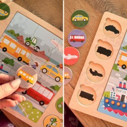 VIGA Drewniane Puzzle Odgadnij po Cieniu  - Środki Transportu Układanka 17 el.
