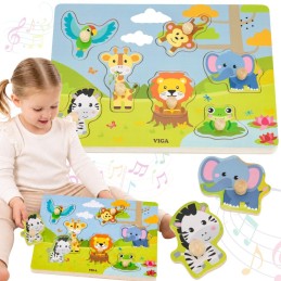VIGA Puzzle Dźwiękowe Dopasuj Zwierzęta Egzotyczne