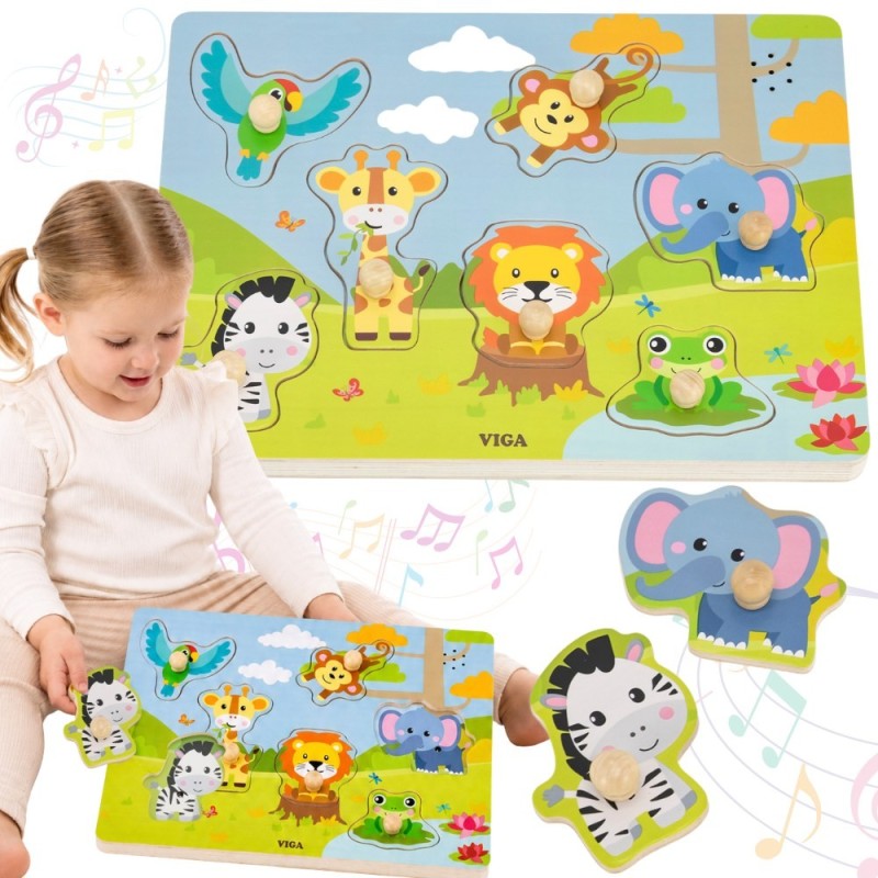 VIGA Puzzle Dźwiękowe Dopasuj Zwierzęta Egzotyczne
