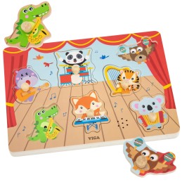 VIGA Drewniane Puzzle Dźwiękowe Układanka Zwierzęta Sensoryczna Montessori