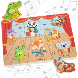 VIGA Drewniane Puzzle Dźwiękowe Układanka Zwierzęta Sensoryczna Montessori