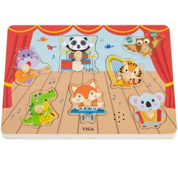 VIGA Drewniane Puzzle Dźwiękowe Układanka Zwierzęta Sensoryczna Montessori