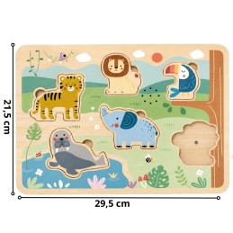 TOOKY TOY Drewniana Układanka Montessori Interaktywne Puzzle Dźwiękowe Dzikie Zwierzęta Safari