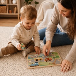 TOOKY TOY Drewniane Interaktywne Puzzle Pojazdy