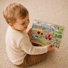 TOOKY TOY Drewniane Interaktywne Puzzle Pojazdy