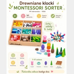 VIGA Klocki Drewniane Edukacyjne Układanka Montesori Sorter 141el.