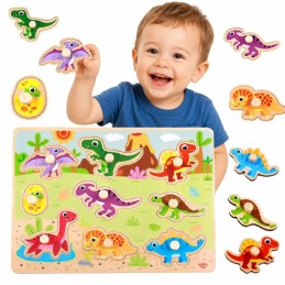 TOOKY TOY Drewniane Puzzle Montessori Układanka Dinozaury Kształty