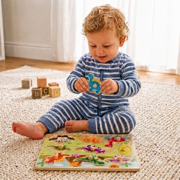 TOOKY TOY Drewniane Puzzle Montessori Układanka Dinozaury Kształty