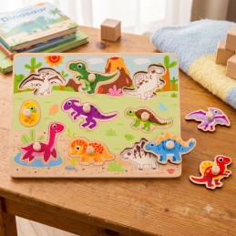 TOOKY TOY Drewniane Puzzle Montessori Układanka Dinozaury Kształty
