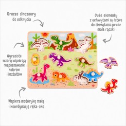 TOOKY TOY Drewniane Puzzle Montessori Układanka Dinozaury Kształty