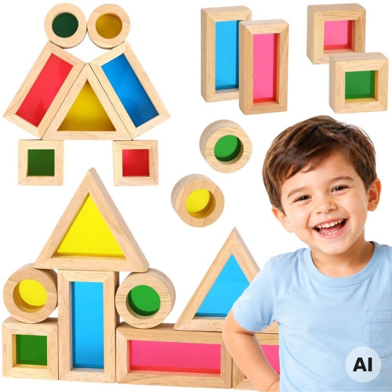 TOOKY TOY Drewniane Kolorowe Klocki Lustra Zestaw 8 el. FSC