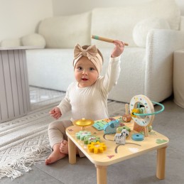 WOOPIE GREEN Drewniany Stolik Edukacyjny Muzyczny Labirynt Sensoryczny 5W1