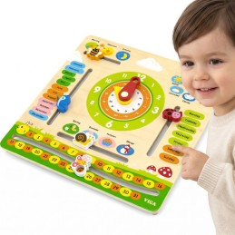 VIGA Drewniany Kalendarz Edukacyjny Zegar Nauka Angielskiego Montessori