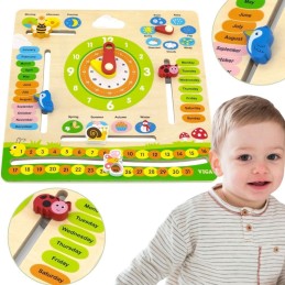 VIGA Drewniany Kalendarz Edukacyjny Zegar Nauka Angielskiego Montessori