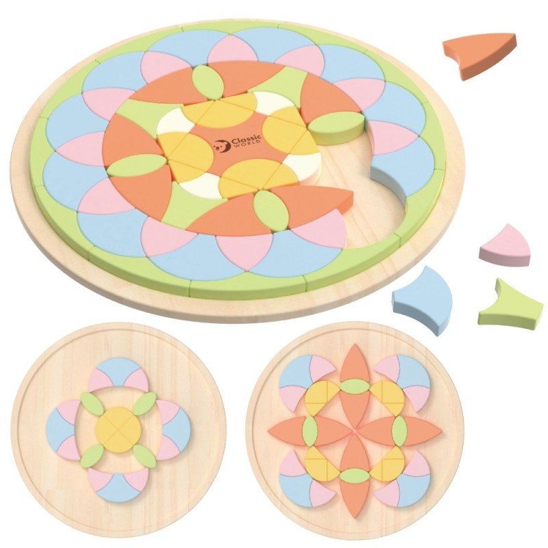 CLASSIC WORLD Pastelowa Mandala Układanka Montessori Mozaika Kwiaty