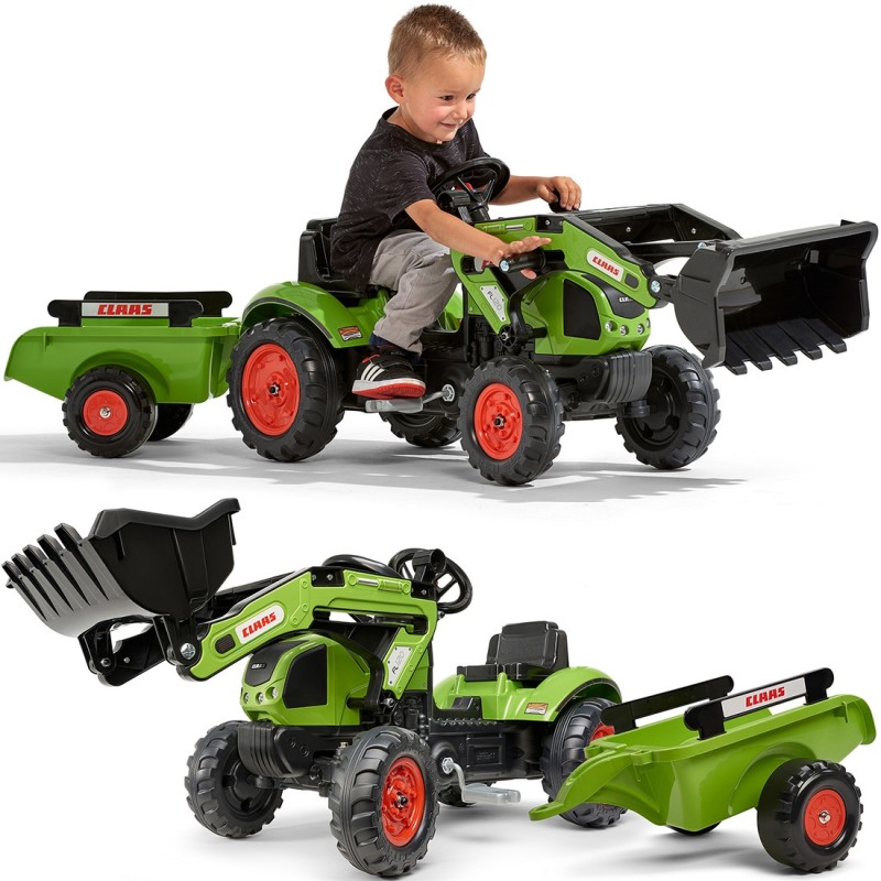 Falk Traktor na Pedały Claas z Przyczepą i Łyżką Zielony dla Dzieci 2-5
