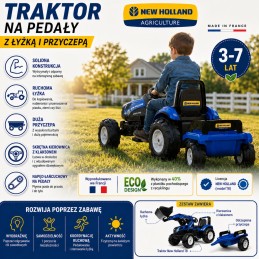 FALK Traktor na Pedały New Holland T8 z Łyżką i Przyczepą 3-7 lat