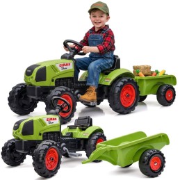 FALK Traktor Claas Zielony na Pedały z Przyczepą + Klakson od 2 Lat.