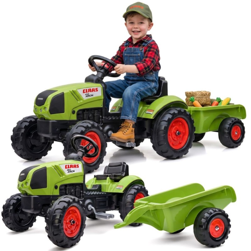 FALK Traktor Claas Zielony na Pedały z Przyczepą + Klakson od 2 Lat.