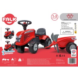FALK Traktorek Baby Massey Ferguson Czerwony z Przyczepką + akc. od 1-3 lat