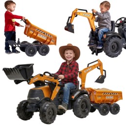 FALK Traktor Case IH Backhoe Pomarańczowy z Przyczepką Ruchoma Łyżka od 3-7 Lat
