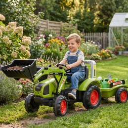 FALK Traktor na Pedały z Łyżką i Przyczepką Zielony CLAAS od 3 Lat
