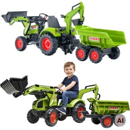 FALK Traktor na Pedały Claas Axos 330 z Koparką i Przyczepą 3-7 lat