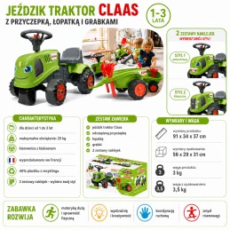 FALK Traktorek Baby Claas Zielony z Przyczepką + akc. od 1-3 lat